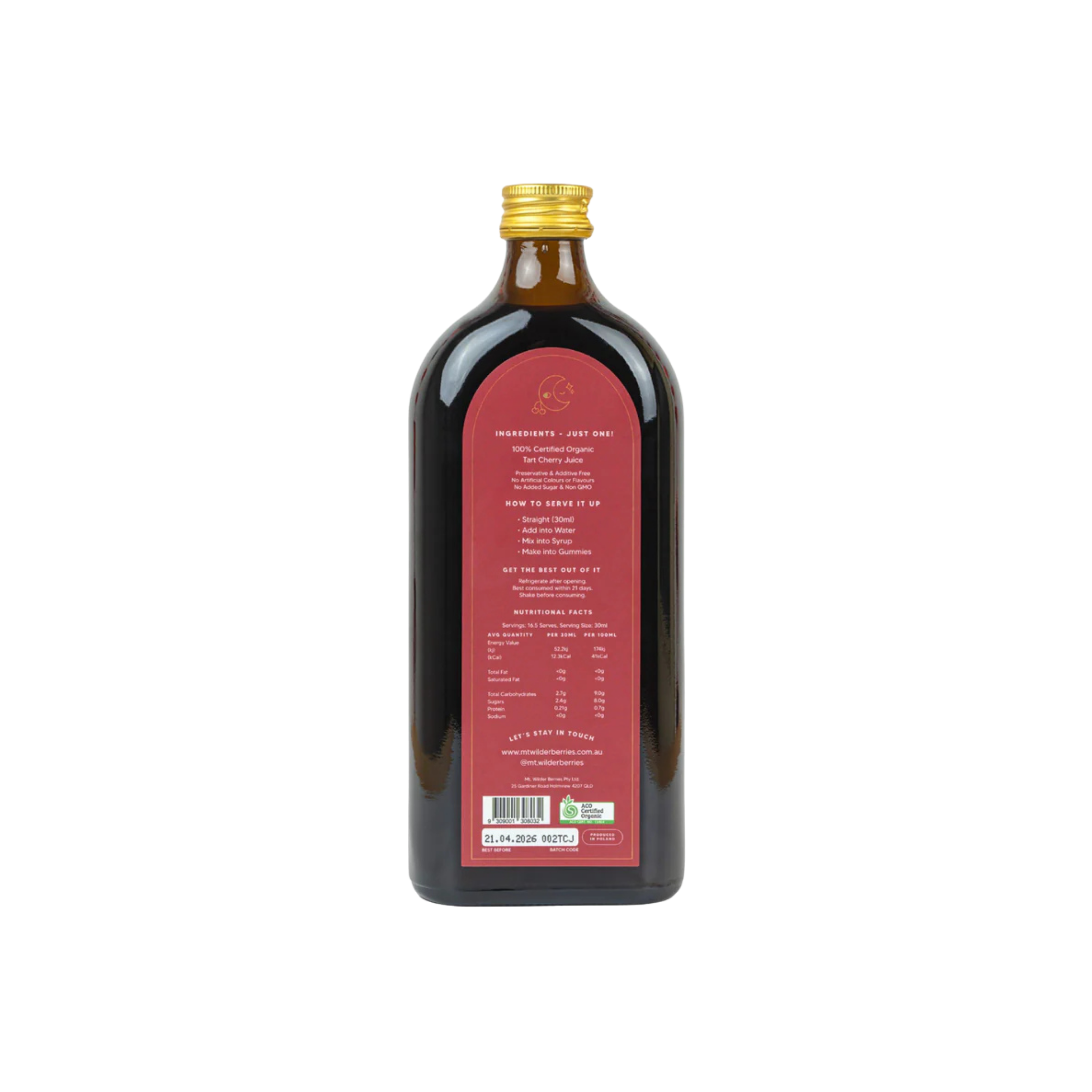 Mt. Wilder Berries | Certified Organic Tart Cherry Juice